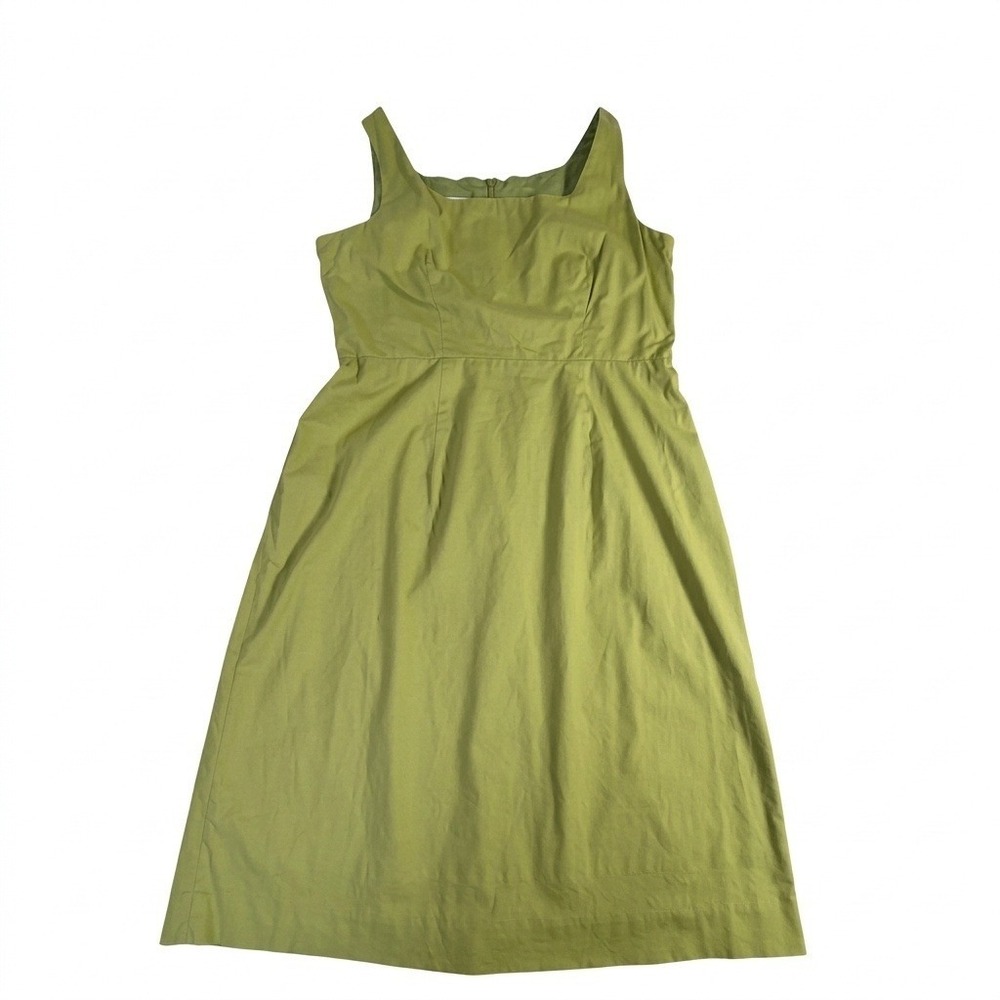 Jones & Co Cotton Dress 12 Green Sleeveless Square Neck Fit Flare